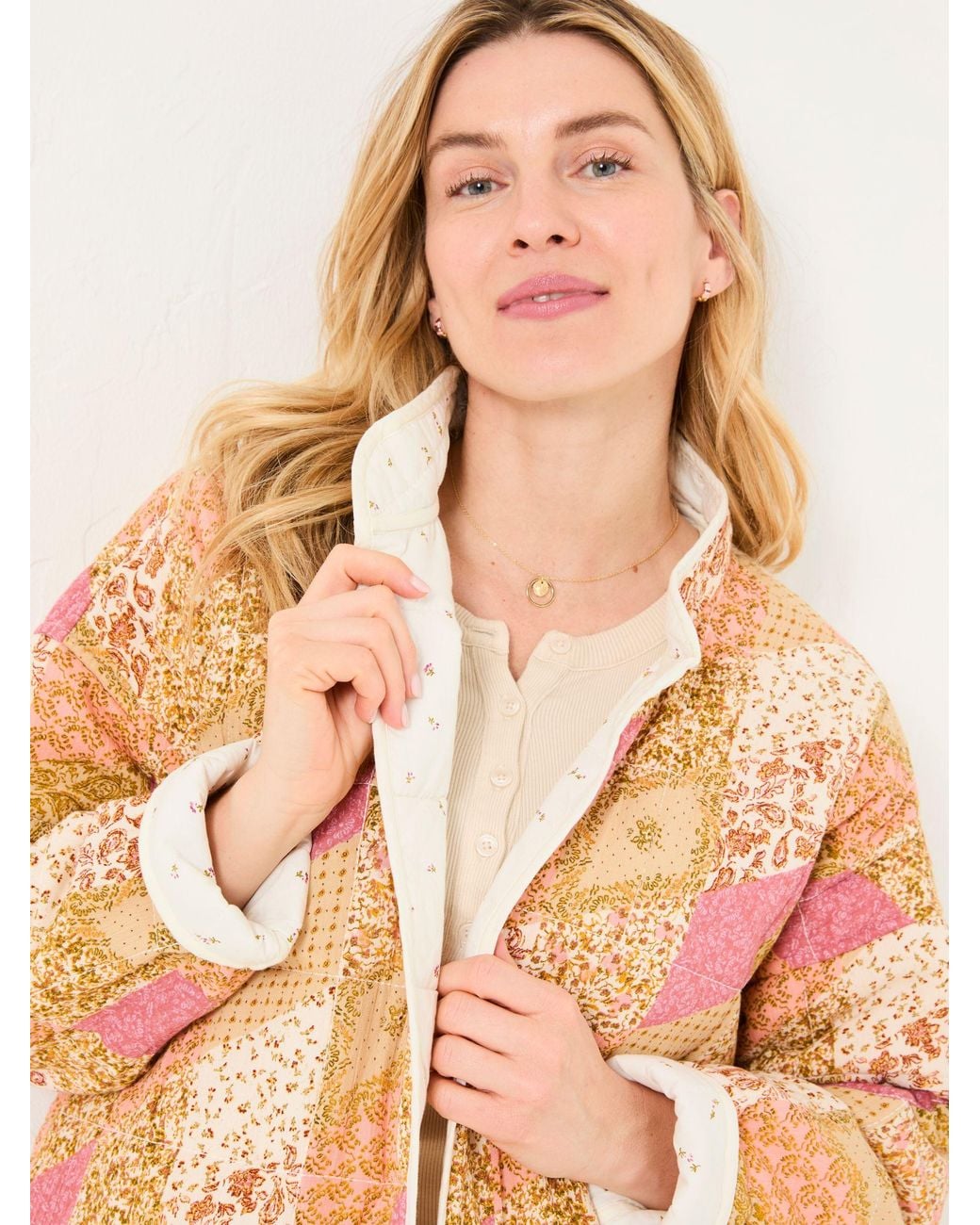 FatFace Orange Evie Quilted Patchwork Jacket