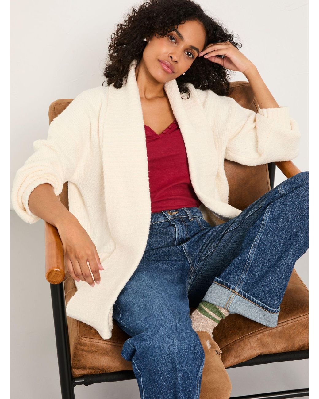 FatFace Natural Knitted Lounge Cardigan