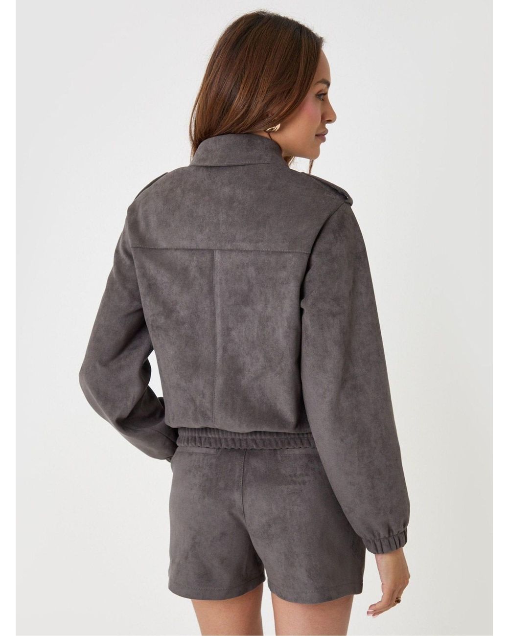 Threadbare Gray Faux Suede Collared Bomber Jacket