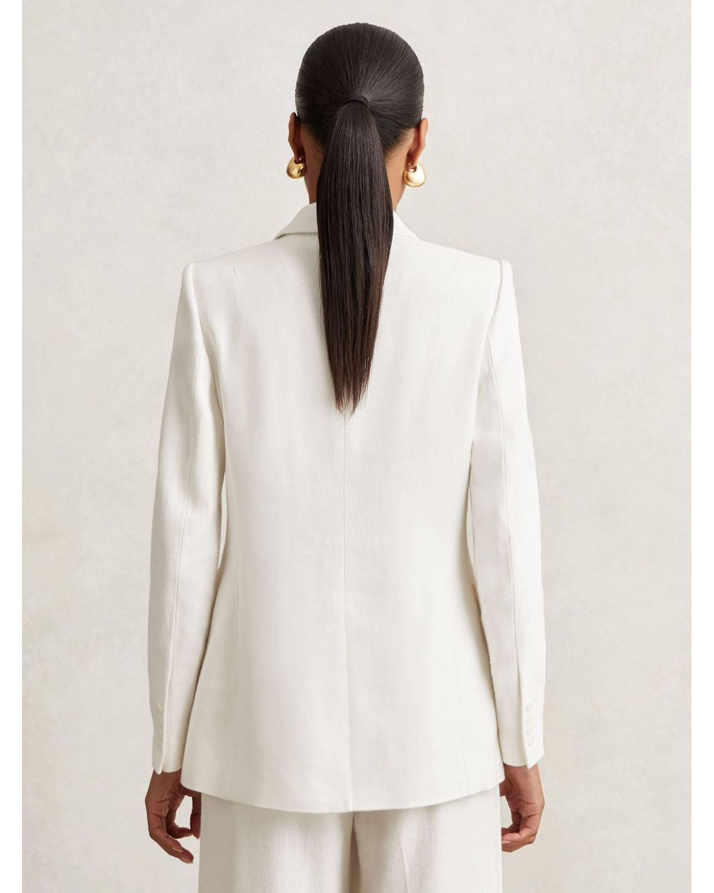 Reiss White Devon Linen-Blend Double-Breasted Suit Jacket