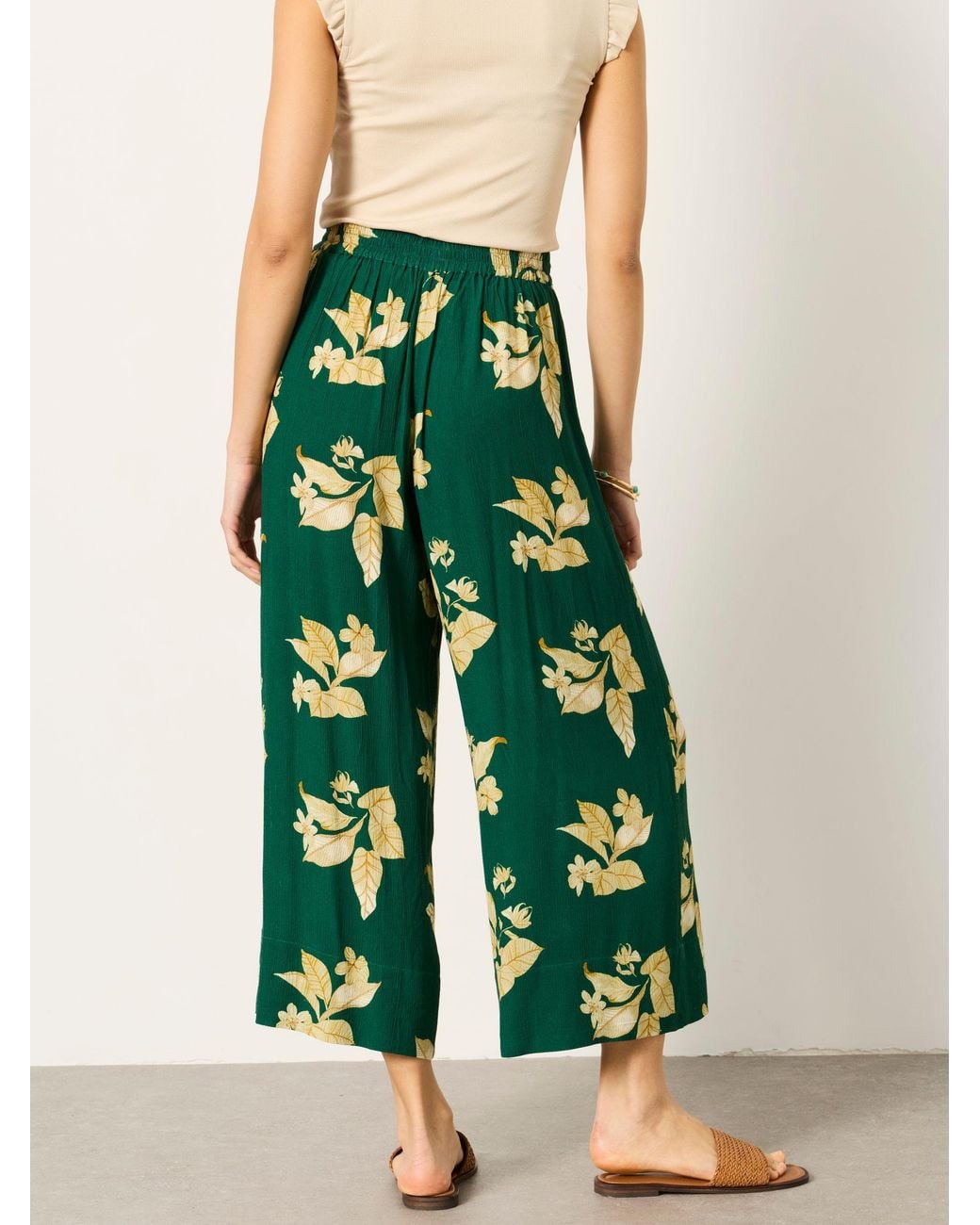 FatFace Green Eliza Wide Leg Cropped Trouser