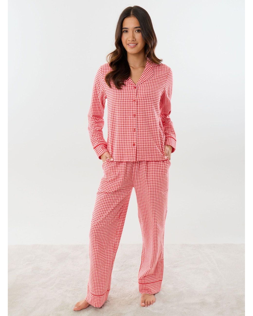 Threadbare Red Petite Cotton Button Up Pyjamas Set