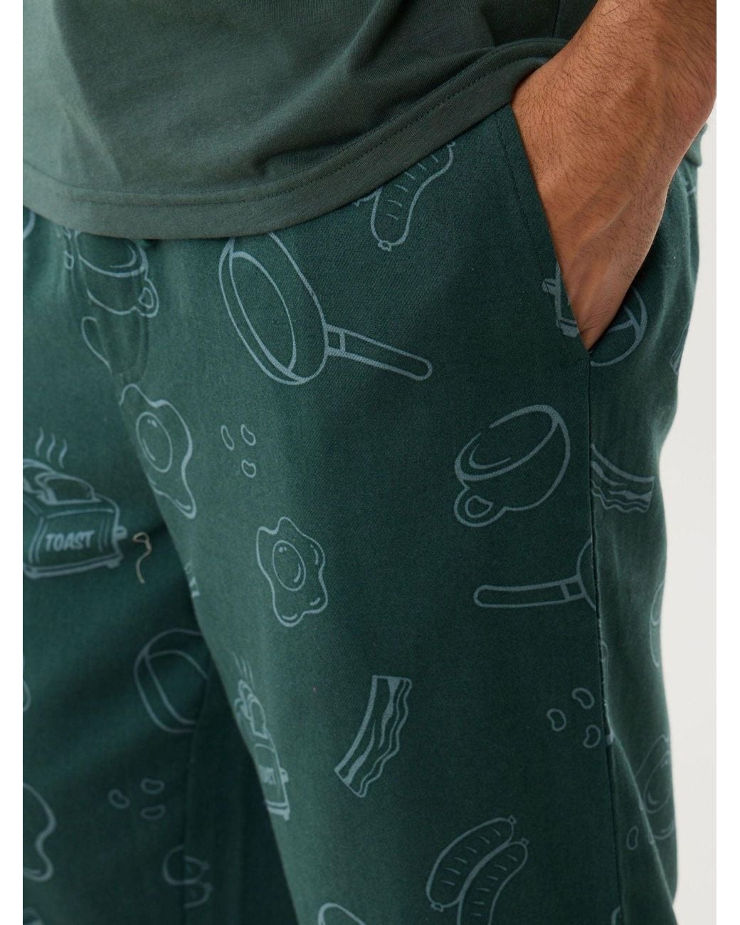 Threadbare Green Breakfast Print Christmas Pyjamas Set for men