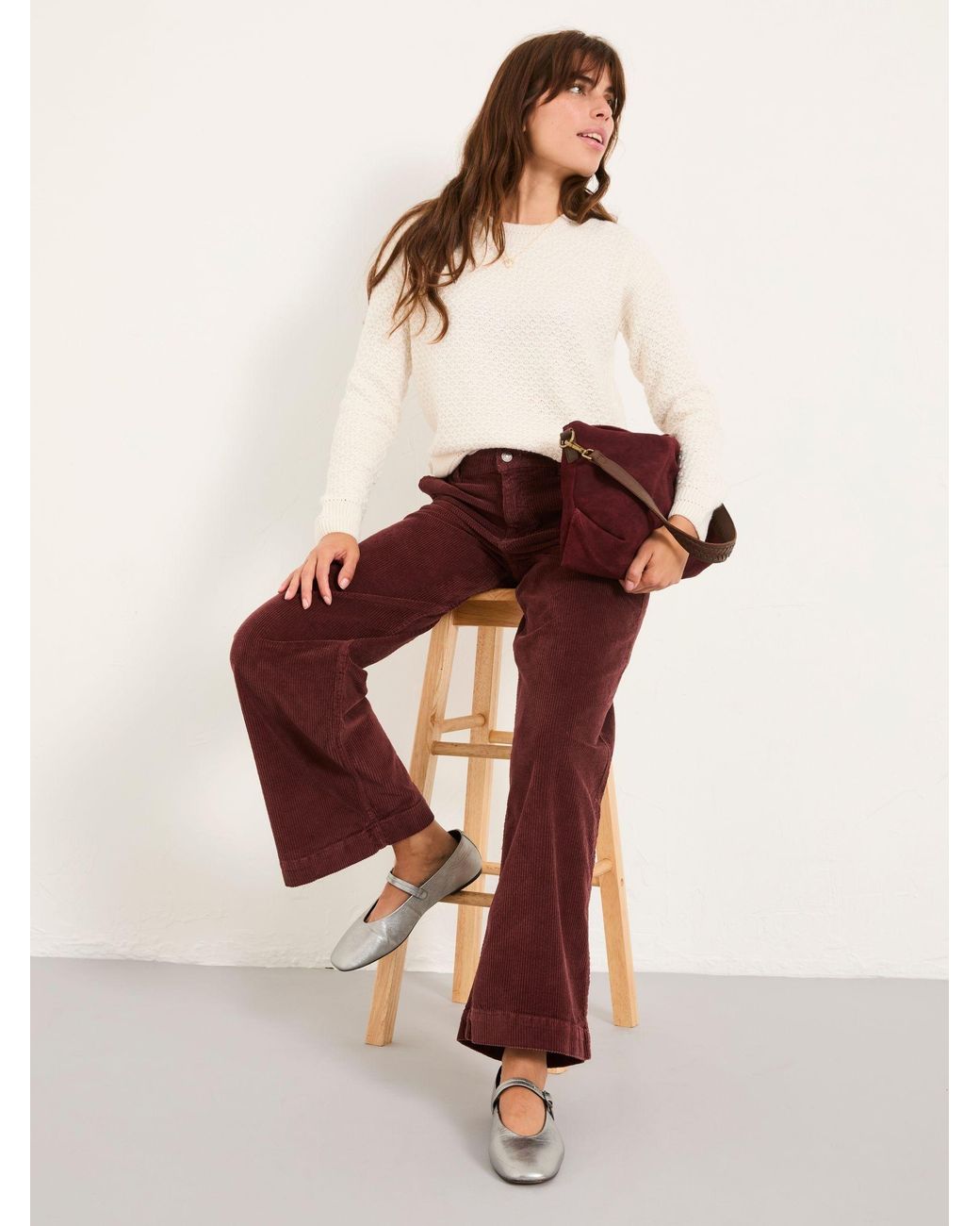 FatFace Red Kendall Cord Wide Leg Trouser