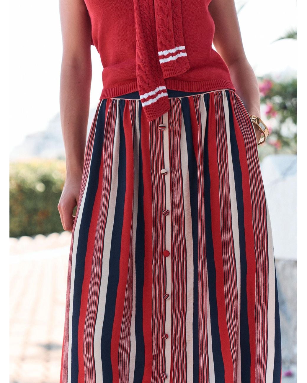 Next Red Button Front Maxi Skirt