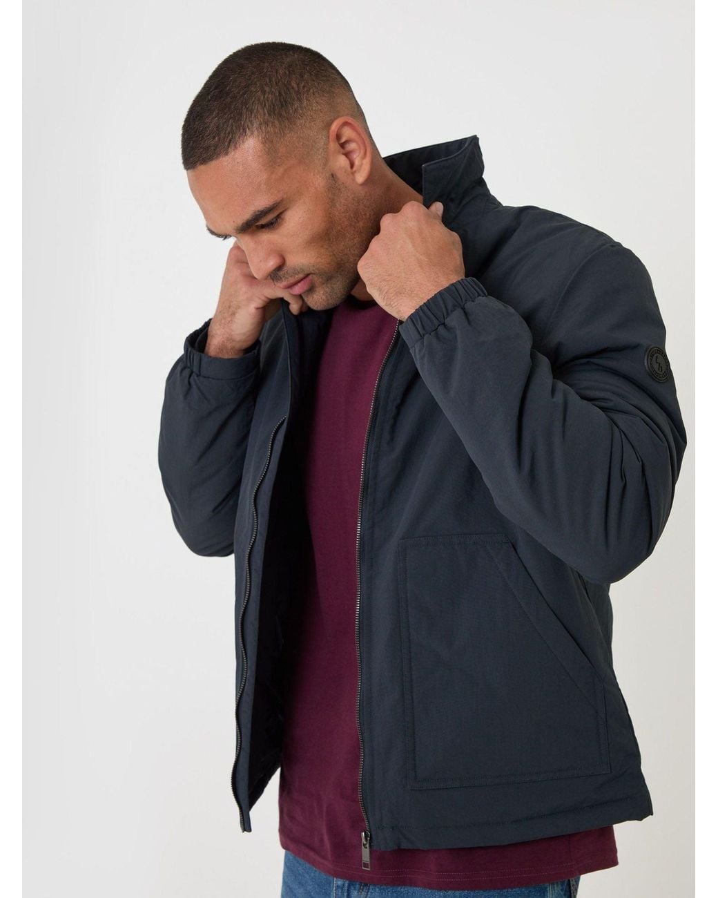 Threadbare Blue Showerproof Collared Harrington Jacket for men