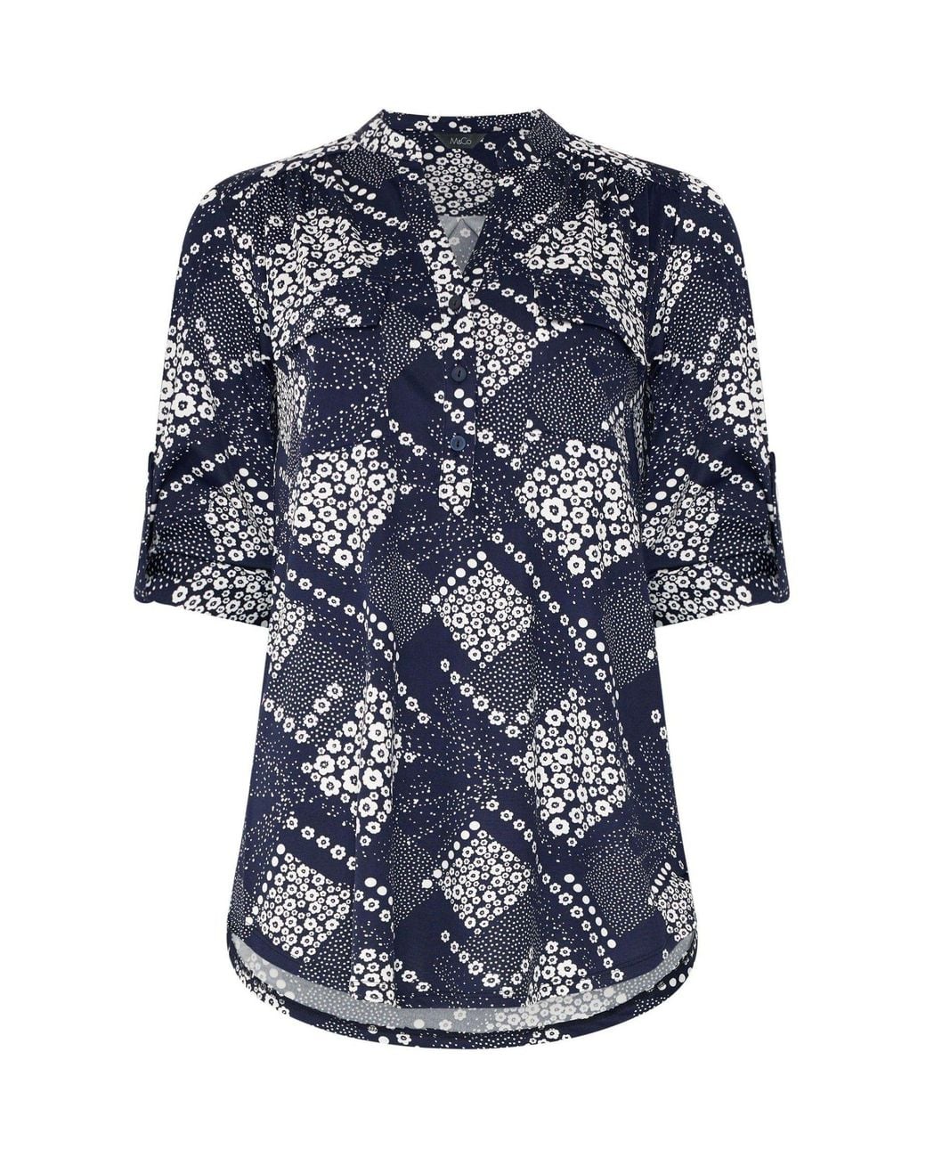 M Com Blue Shirt Mit Halber Knopfleiste