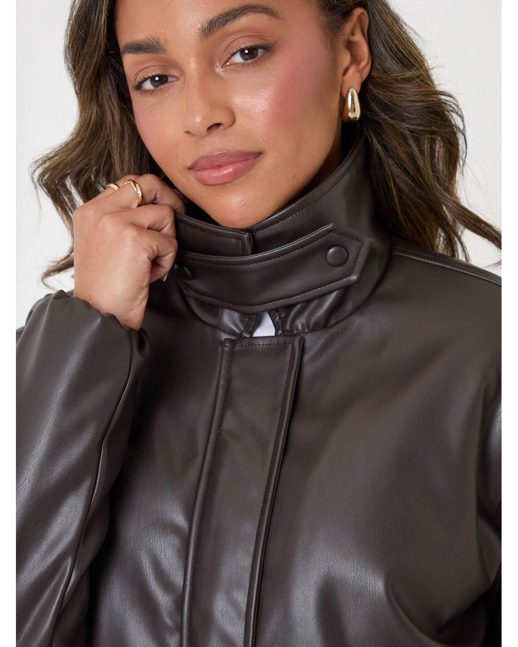 Threadbare Brown Faux Leather Bubble Bomber Jacket
