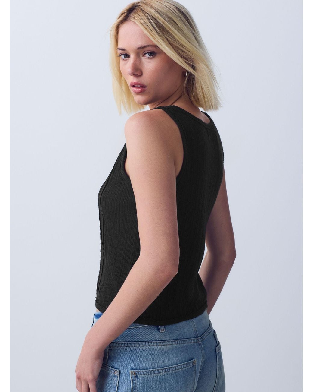 Next Black Pintuck Button Through Jersey Sleeveless Vest