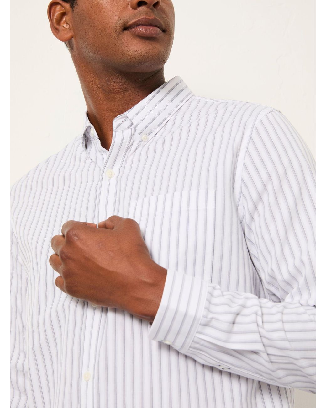 FatFace White Foston Long Sleeve Stripe Shirt for men