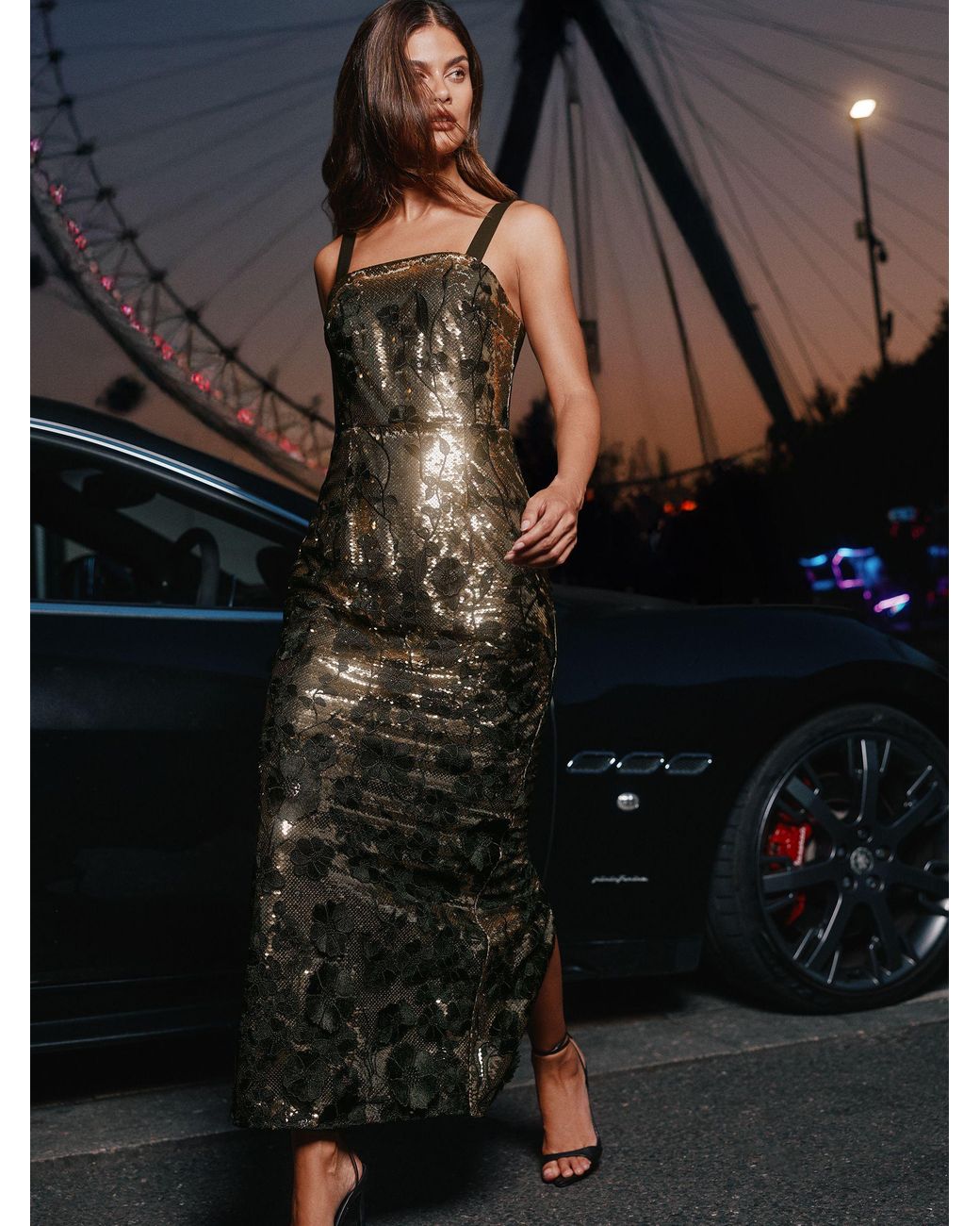chinese dress ladies Flawless Look Flocked Floral Mesh Bodycon Midi Dress main image 1