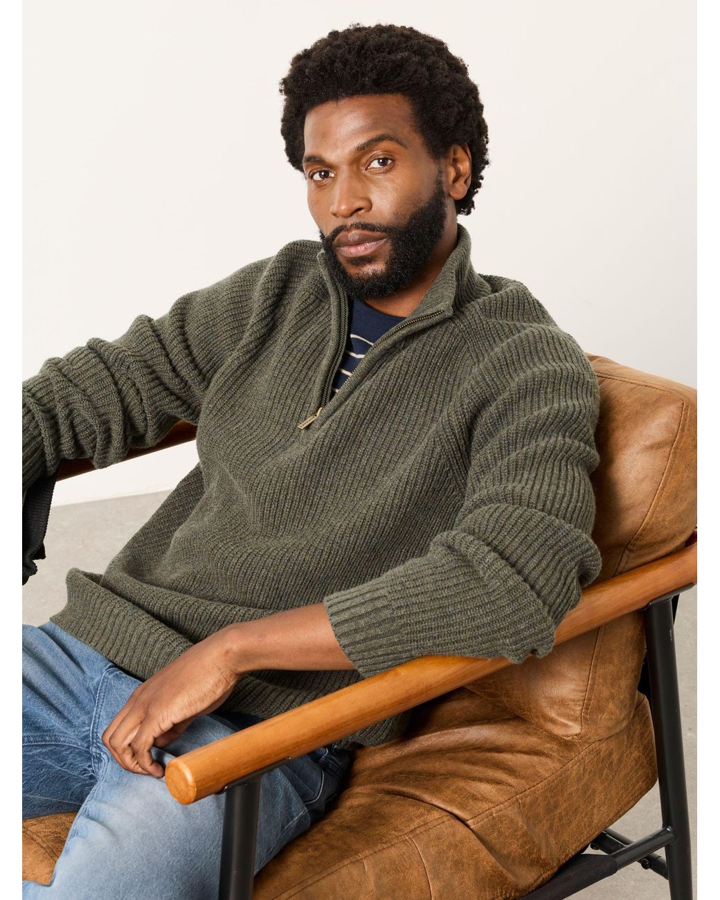 FatFace Green Fatface Ember Quarter Zip Knitted Jumper for men