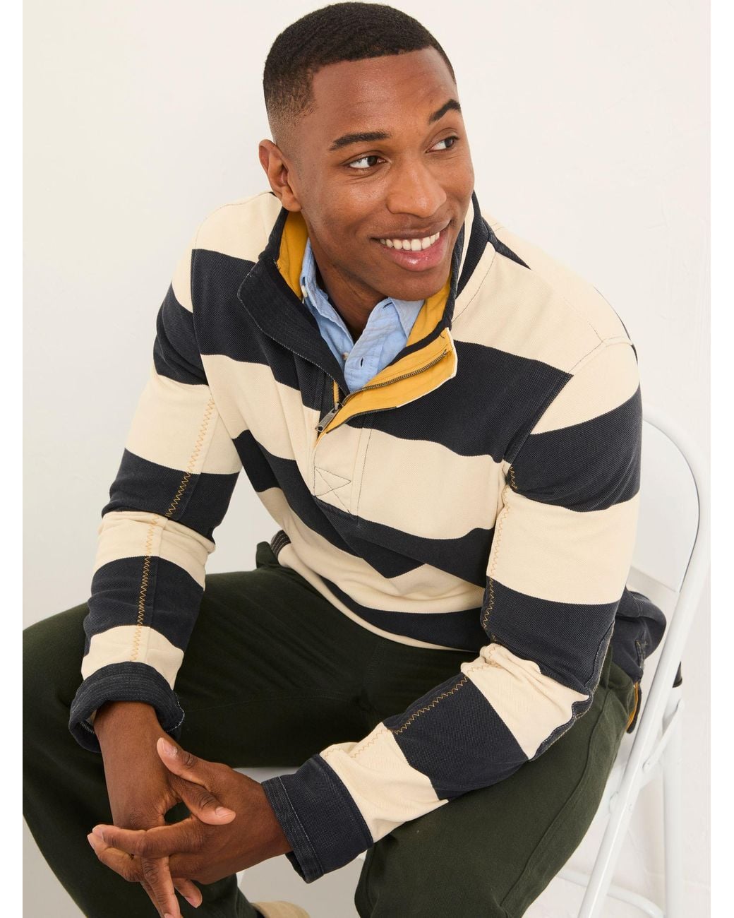 FatFace Blue Airlie Stripe Quarter Neck Sweat Top for men