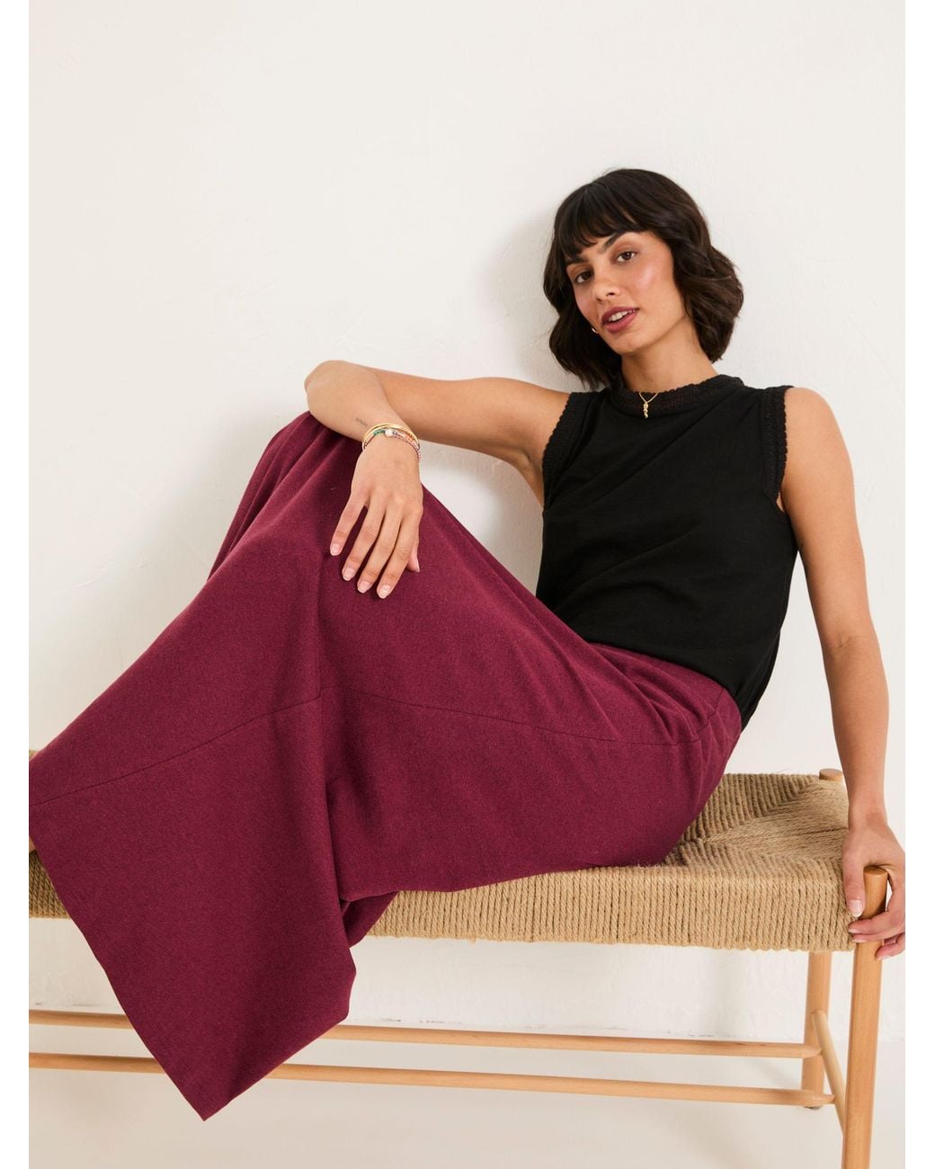 FatFace Red Kitty Jersey Midi Skirt