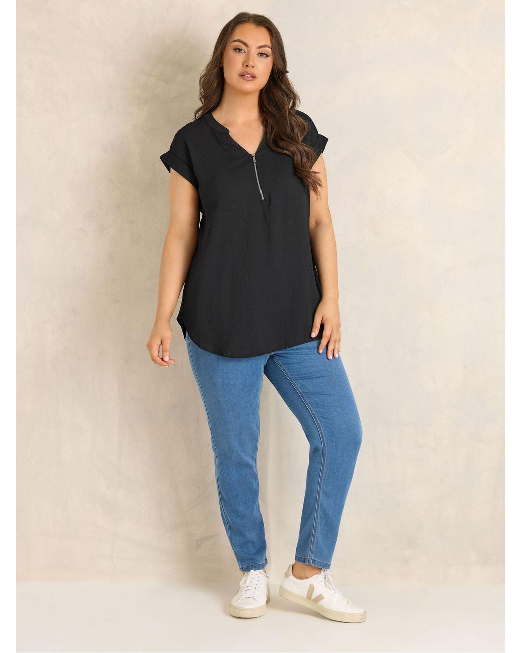 Evans Black Zip Front Blouse
