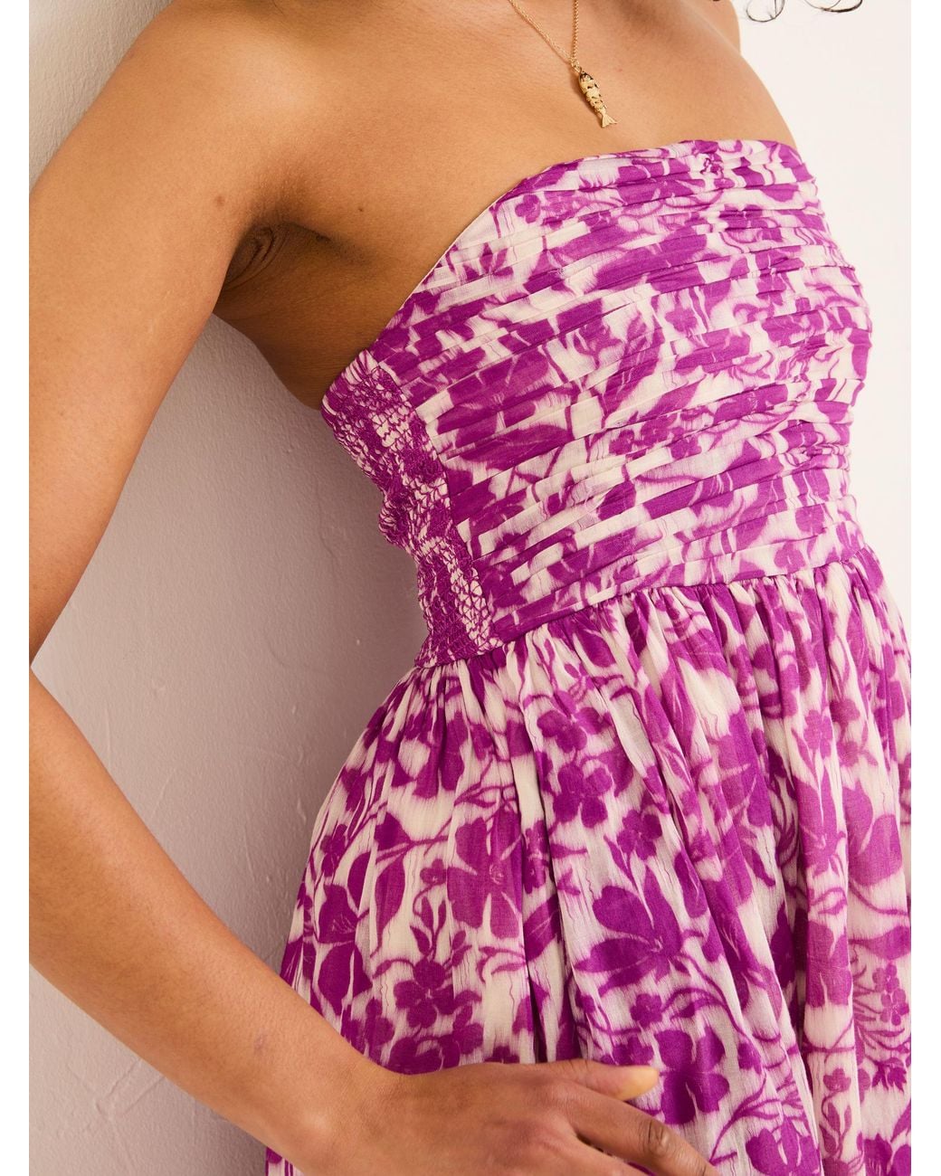 FatFace Pink Flora Strapless Printed Floral Dress