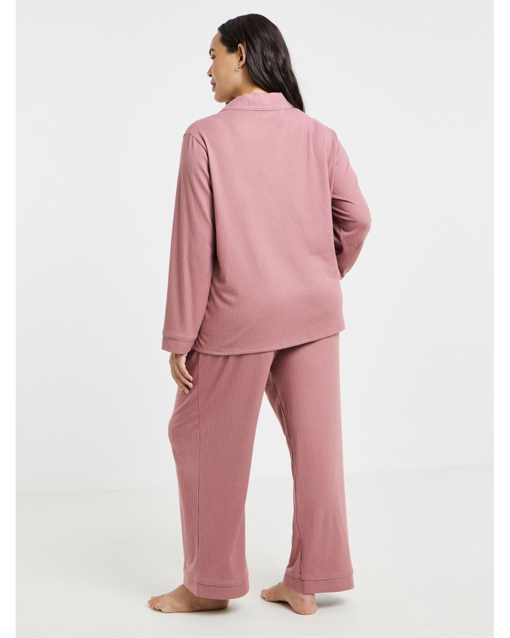 Figleaves Pink Soft Knit Ribbed Pyjamas Set