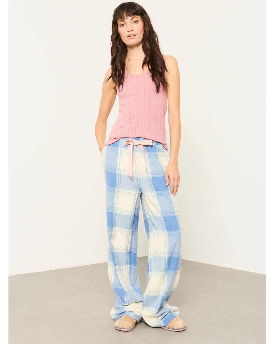 FatFace Blue Lola Large Check Wide Leg Pyjama Bottoms