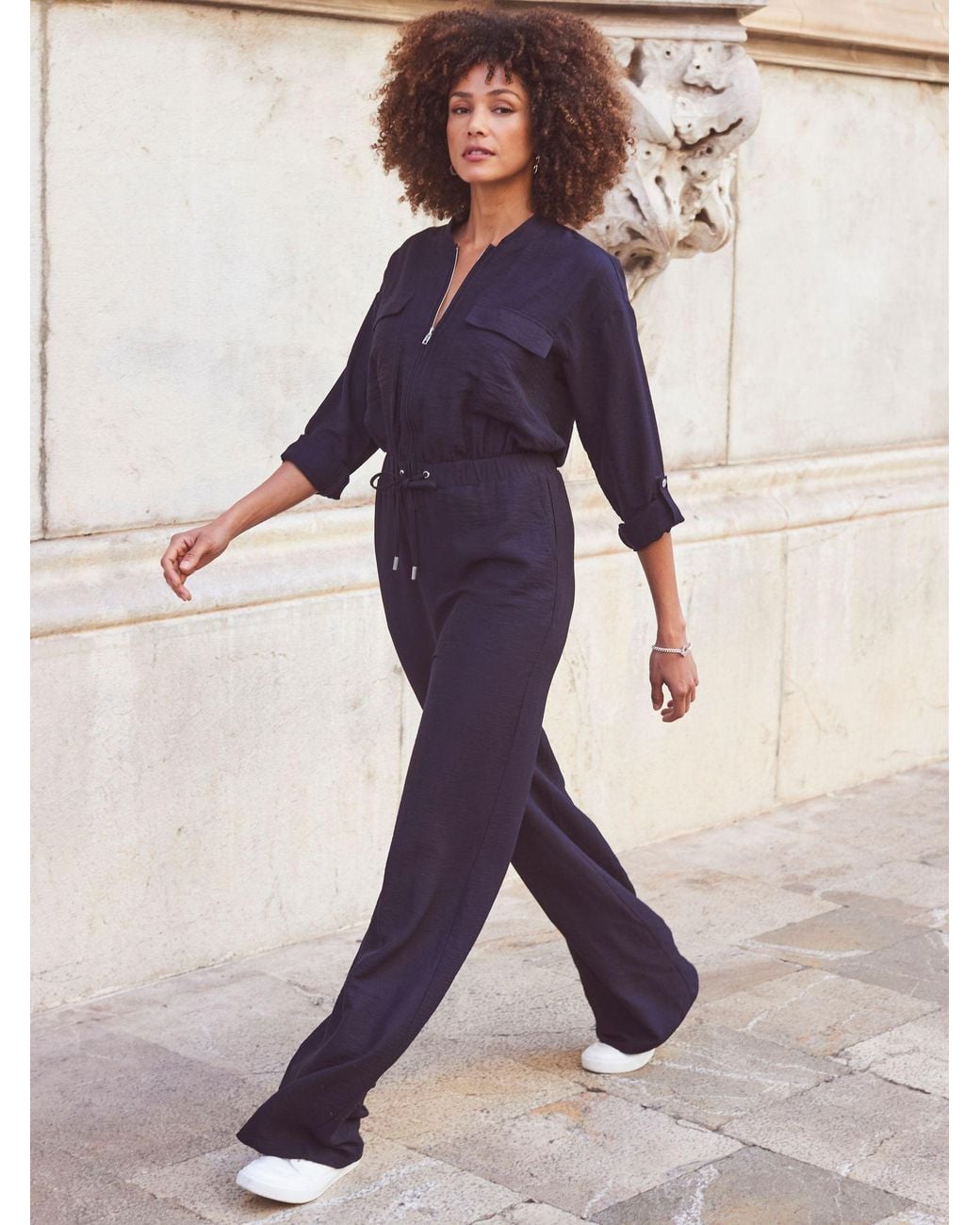 Sosandar Blue Drawstring Waist Jumpsuit