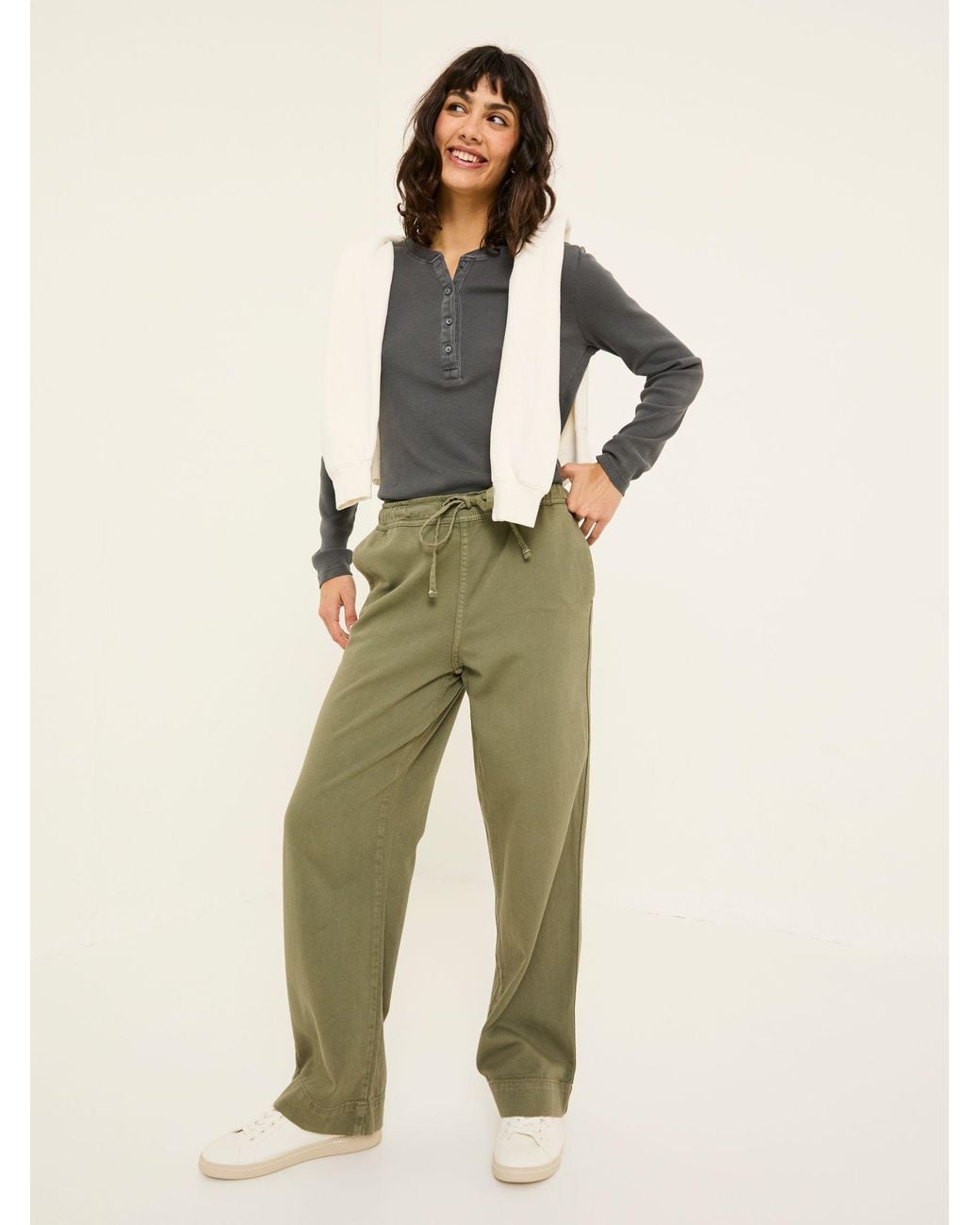 FatFace Green Ashby Wide Leg Trousers