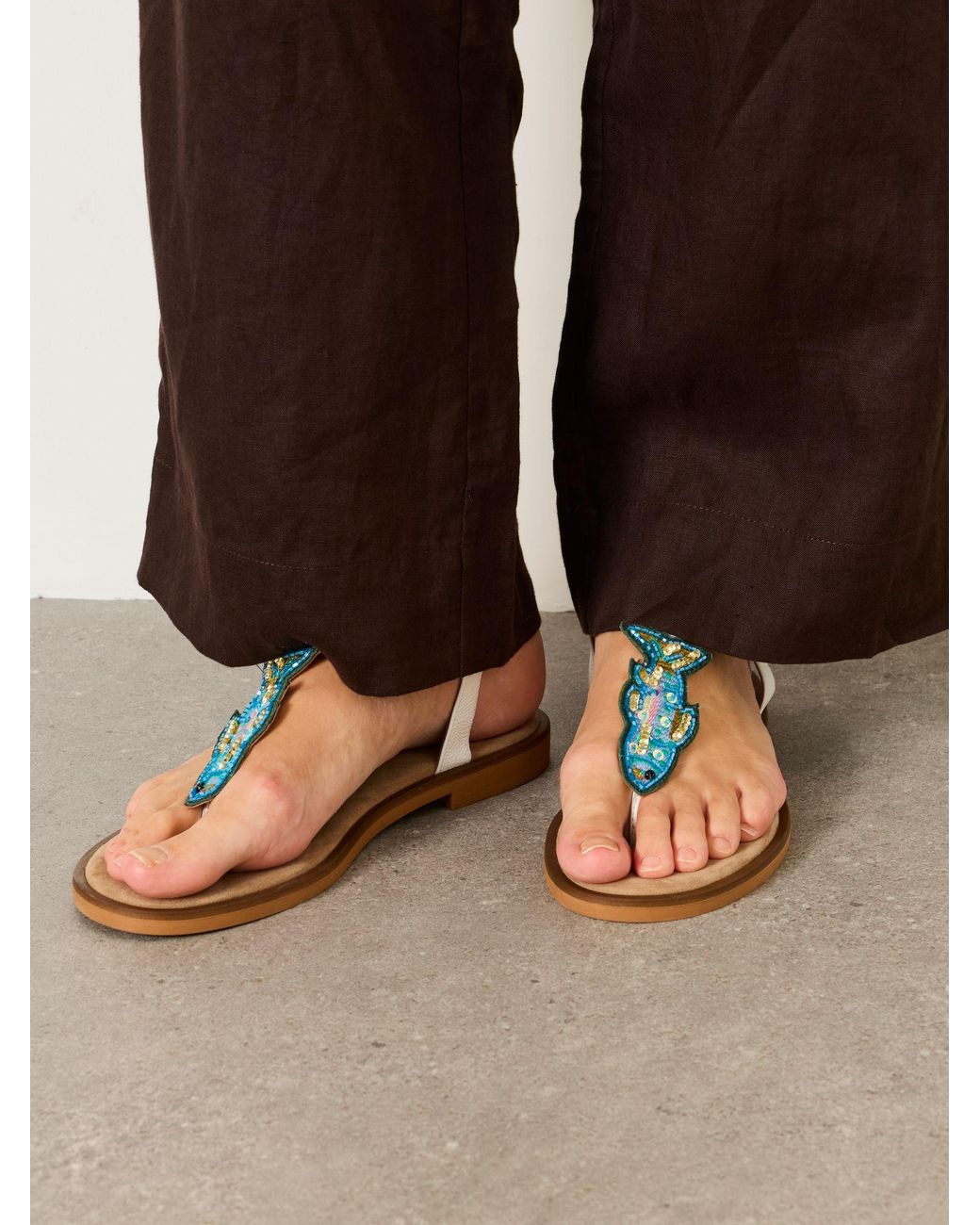 FatFace Brown Zia Beaded Fish Sandal