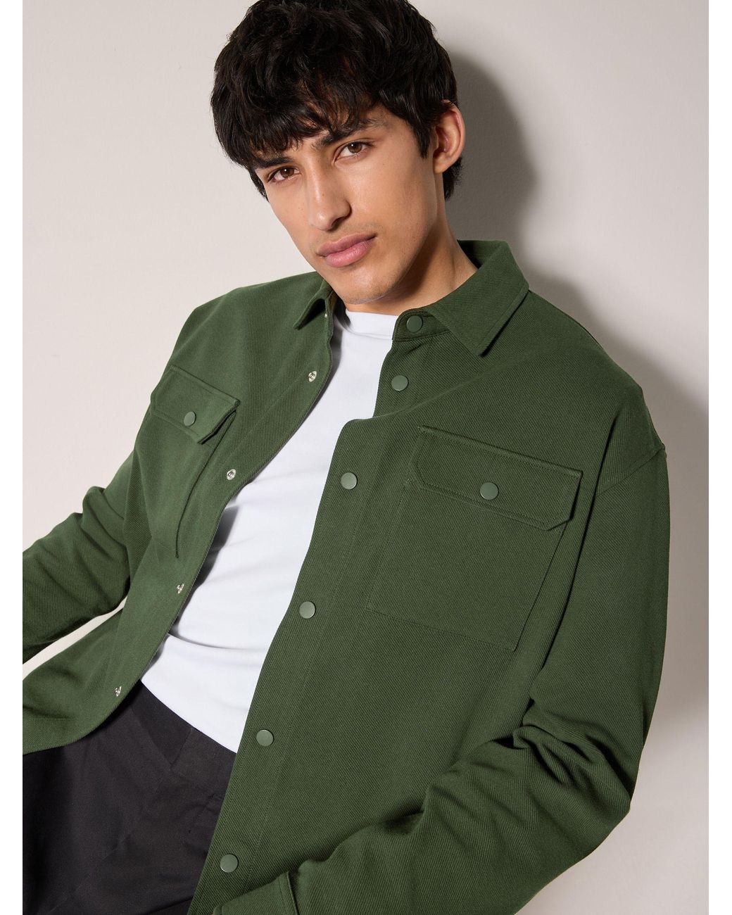 Next Green Jersey Twill Popper Shacket for men
