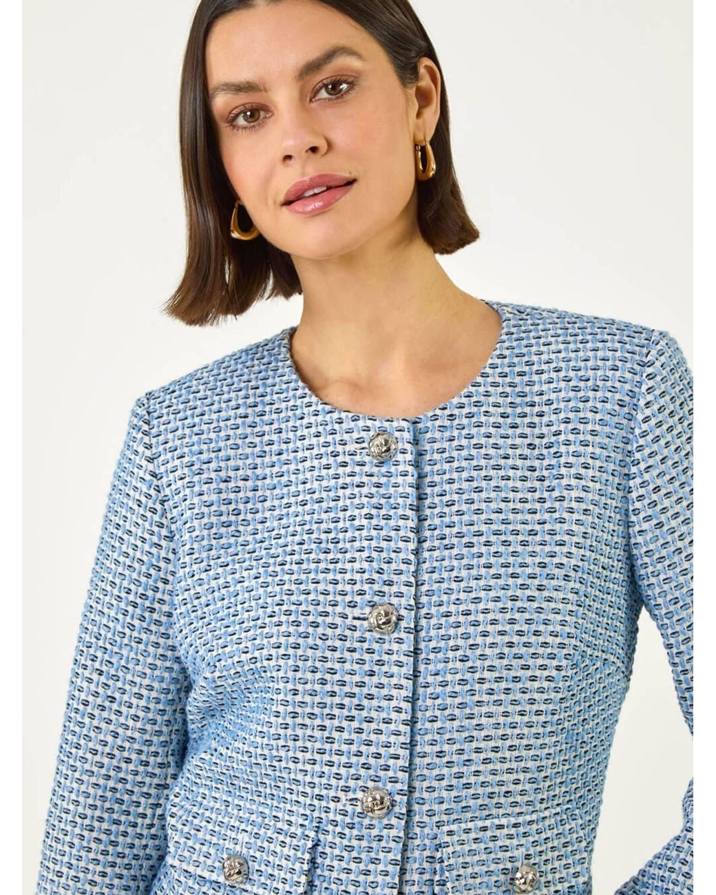 Roman Blue Single Breasted Boucle Jacket