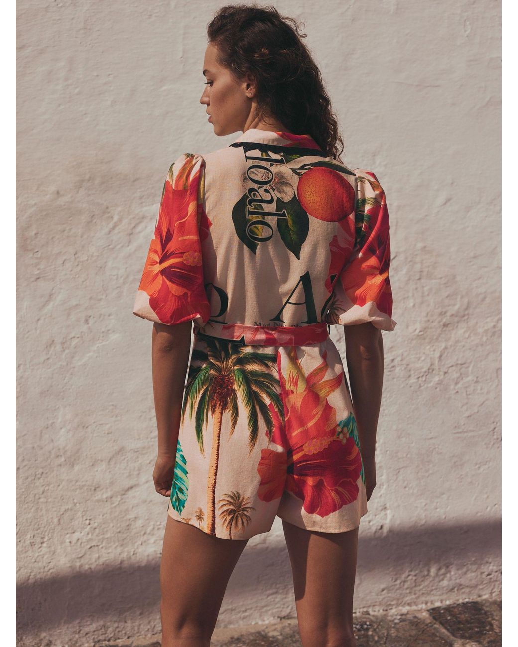 Next Multicolor Cotton Linen Blend Collared Belted Playsuit