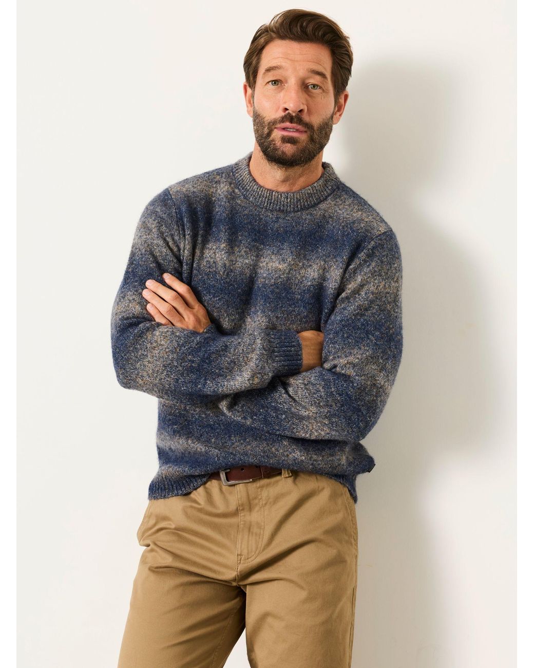 FatFace Blue Deanston Knitted Ombre Crew Neck Jumper for men