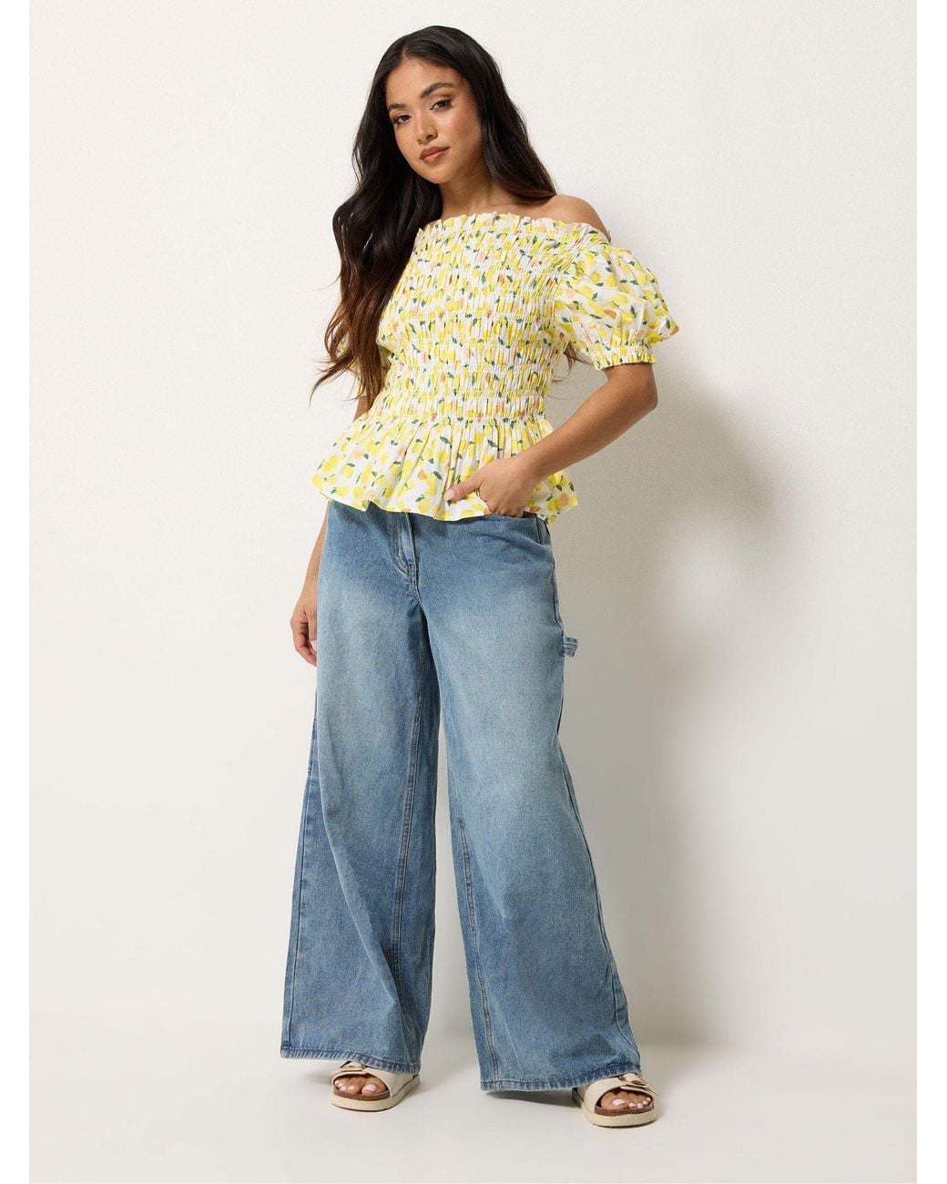 PixieGirl Petite Yellow Shirred Top