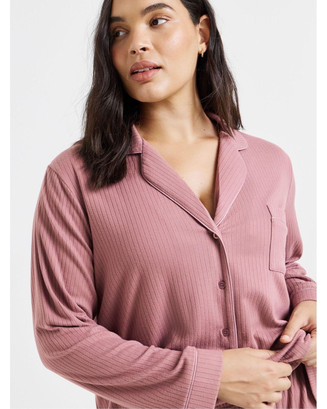 Figleaves Pink Soft Knit Ribbed Pyjamas Set