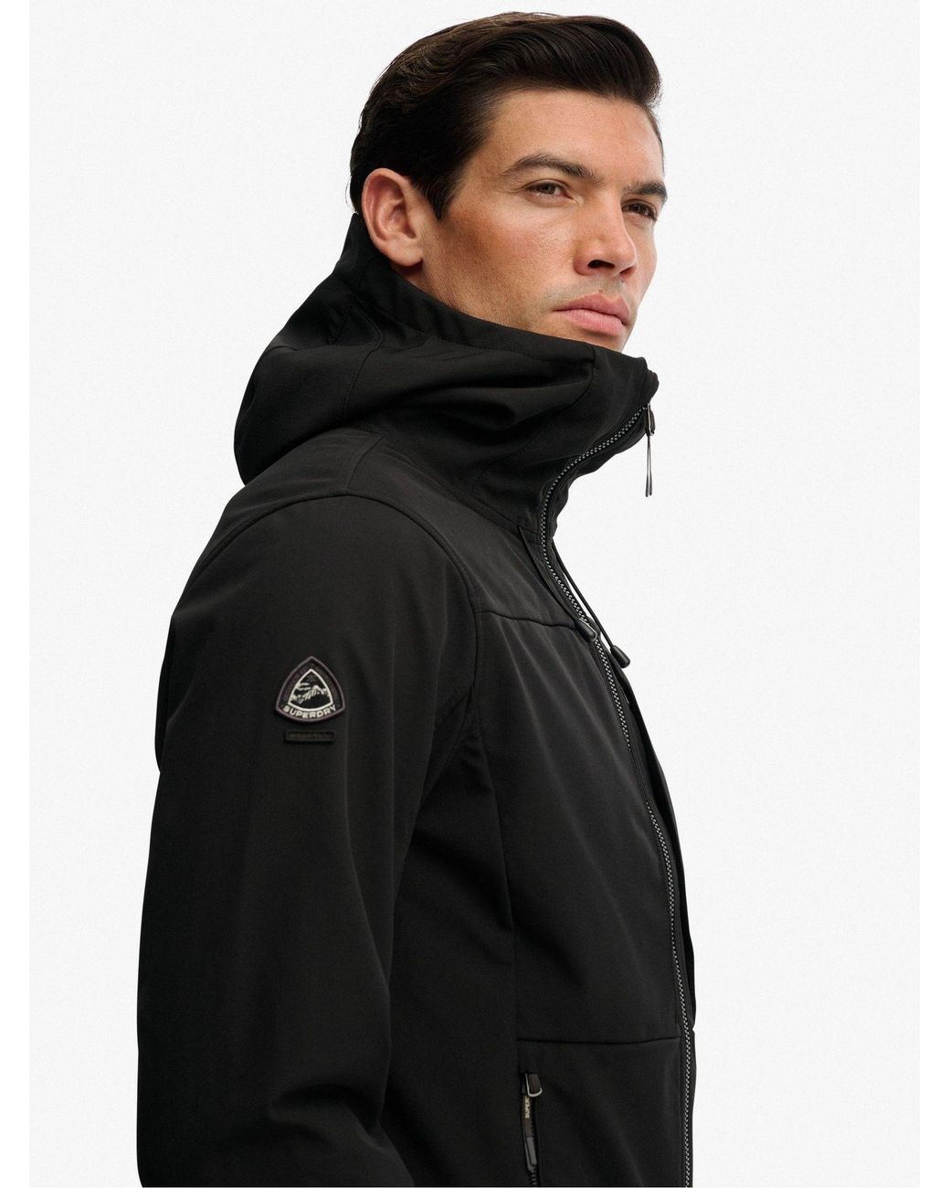 Superdry Black Hooded Softshell Trekker Jacket for men