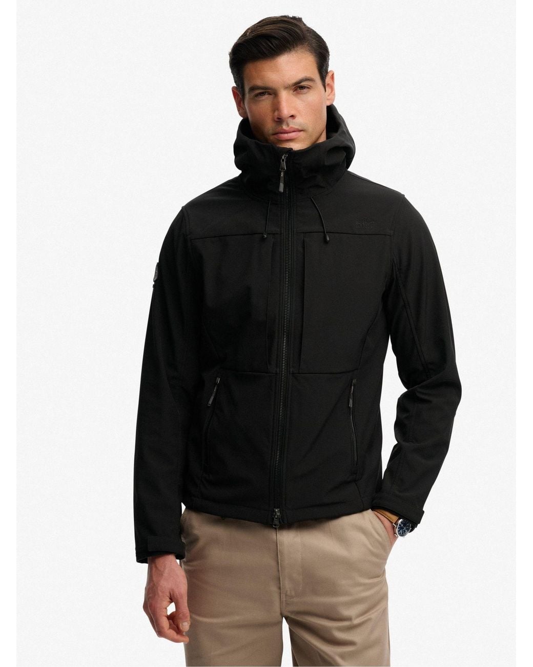 Superdry Black Hooded Softshell Trekker Jacket for men