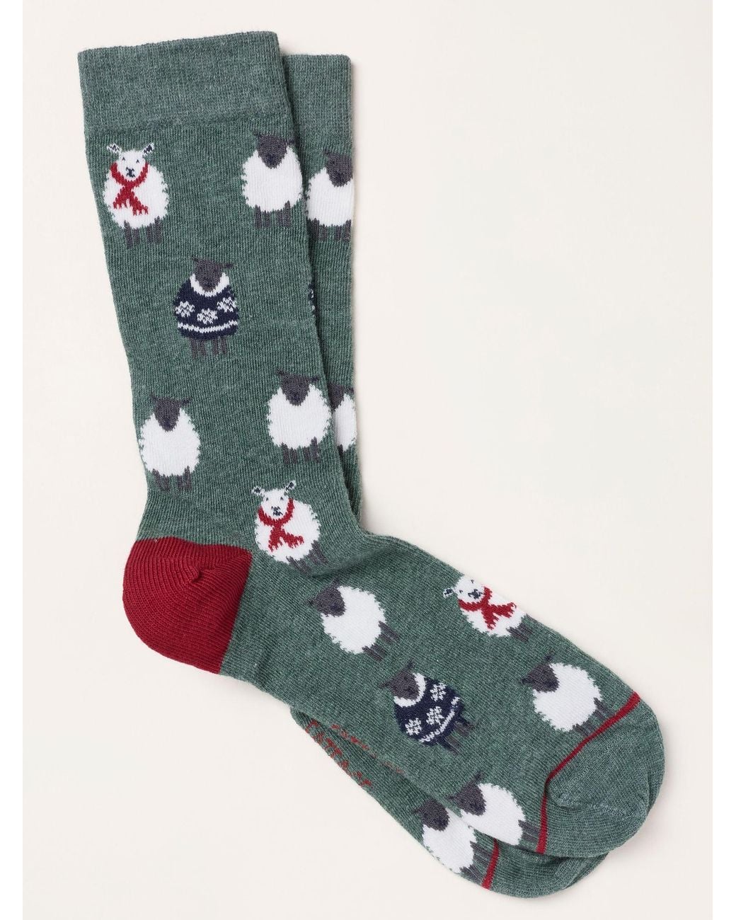 FatFace Green Fatface Christmas Sheep Socks for men