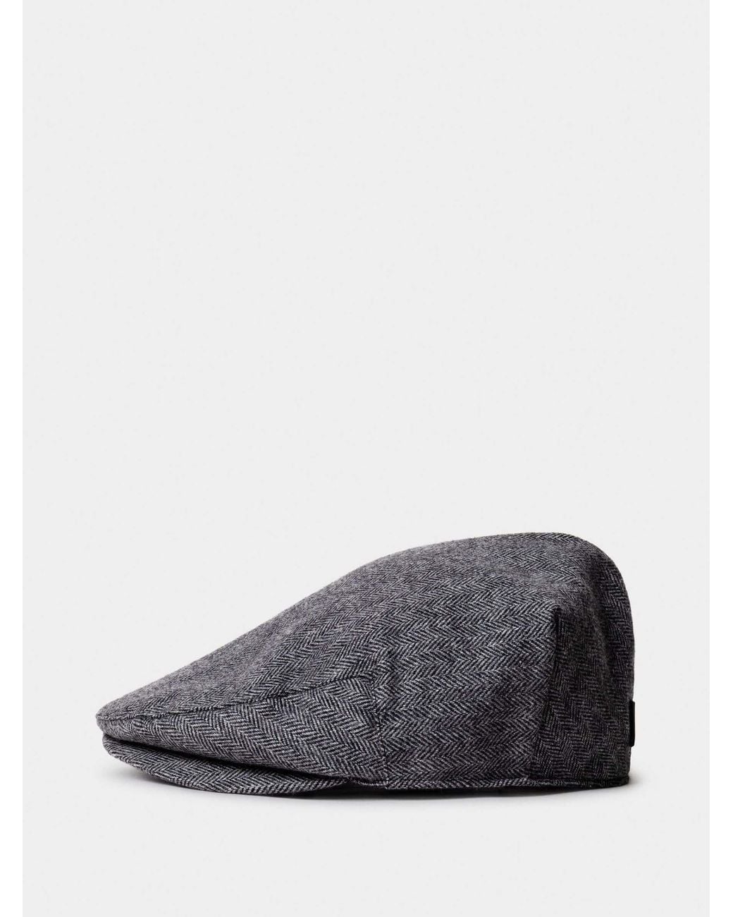Hackett Gray Wool Blend Herringbone Flat Cap for men