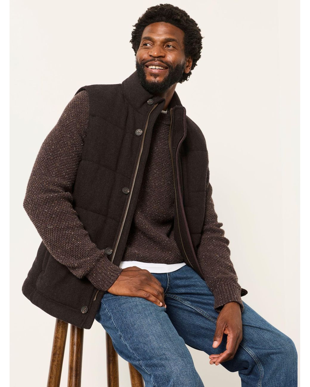 FatFace Black Tarn Herringbone Wool Mix Gilet for men