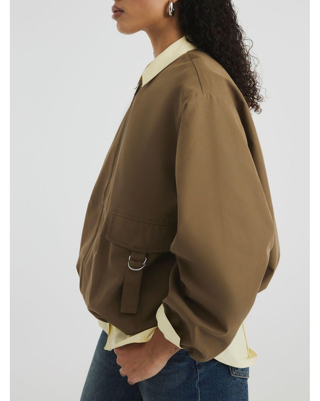 River Island Natural Utility Collarless Bomber Jacket