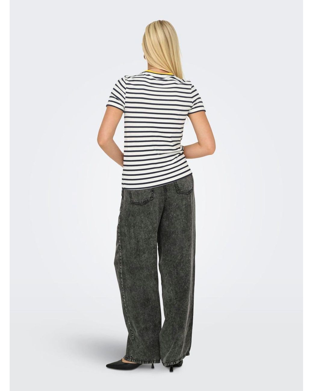 ONLY White Lemon Embroidered Stripe T-Shirt