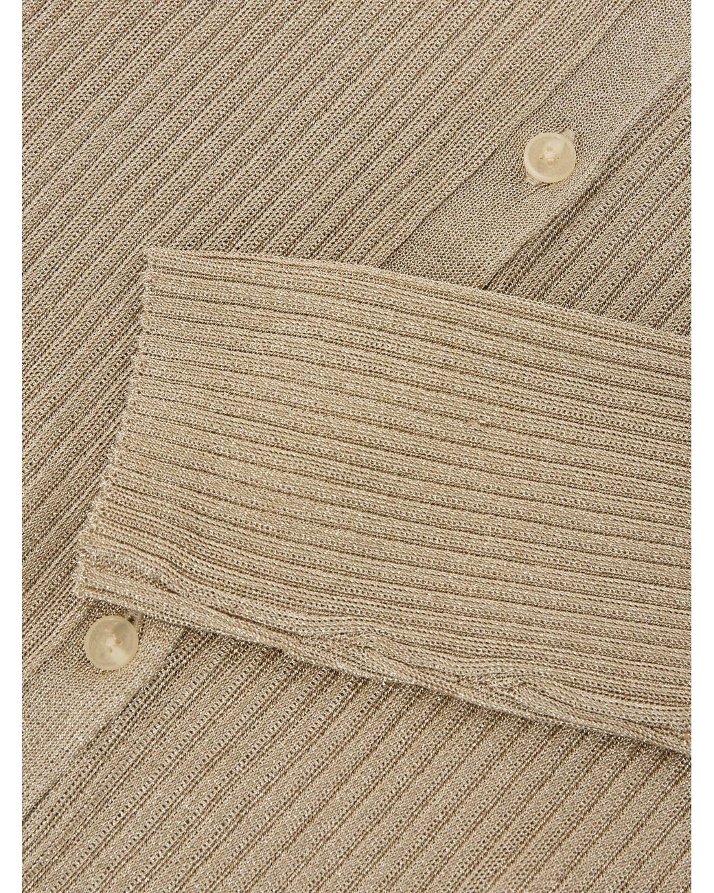 Reiss White Milo Metallic Rib-Knit Cardigan