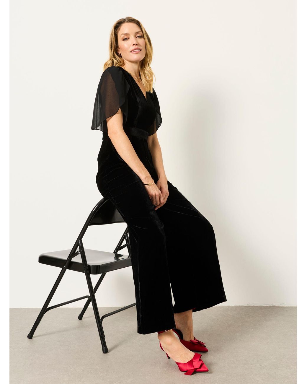 FatFace Black Fatface Petite Opal Velvet Jumpsuit