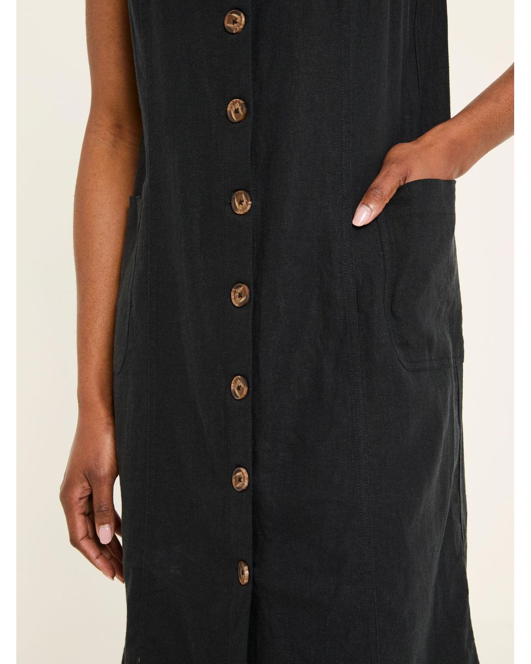 FatFace Black Binny Button Linen Dress