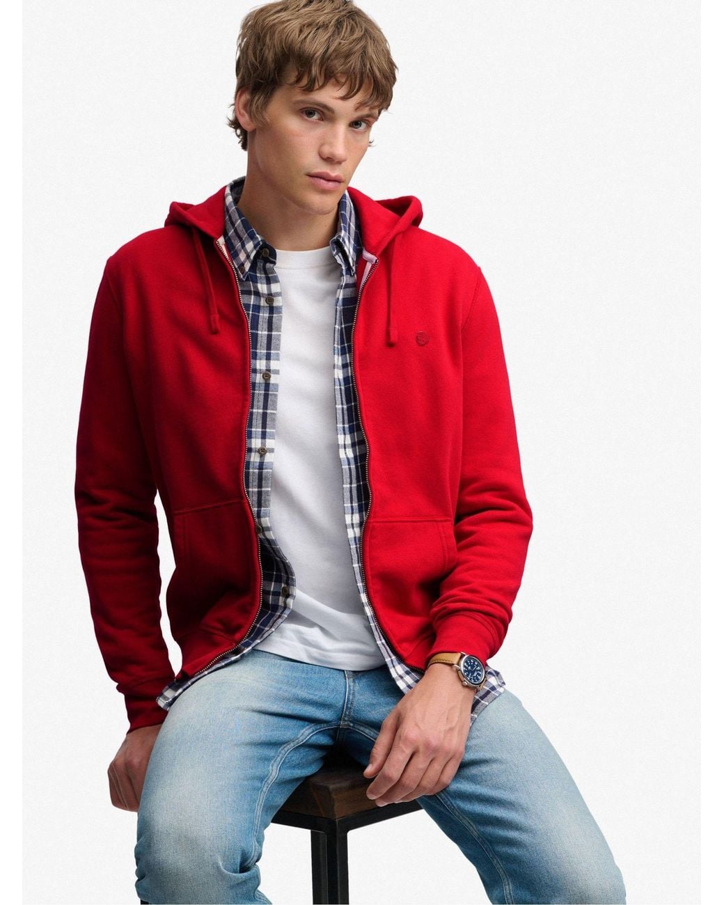 Superdry Red & Co Essential Logo Zip Hoodie for men