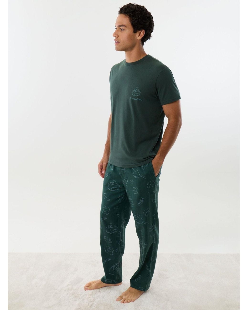 Threadbare Green Breakfast Print Christmas Pyjamas Set for men