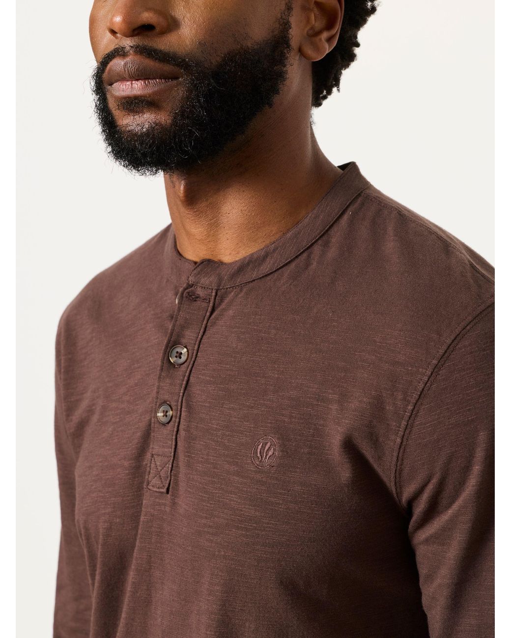 FatFace Brown Woodside Long Sleeve Henley Top for men