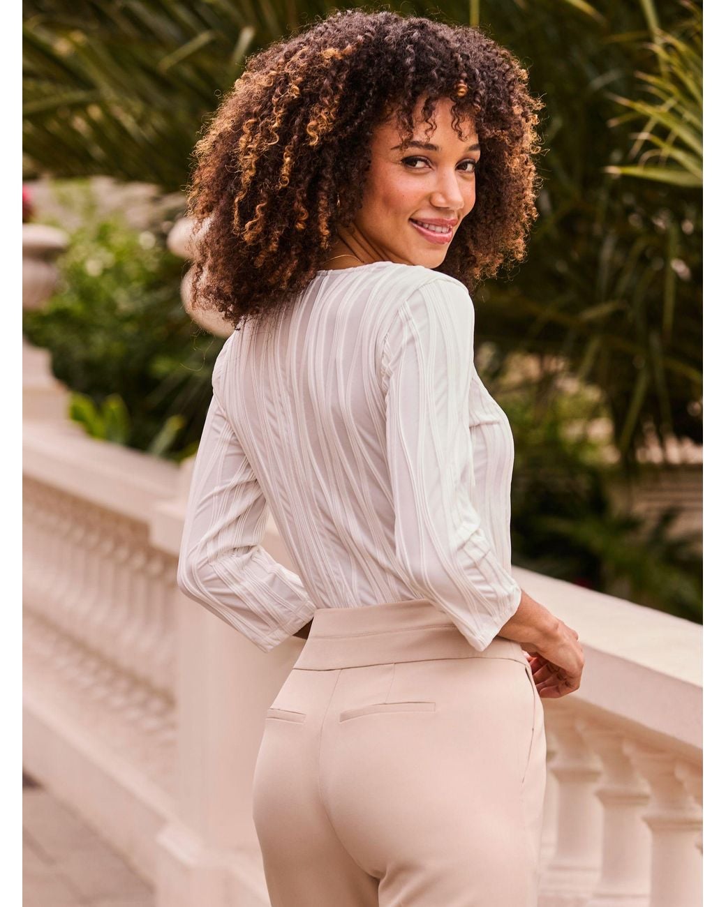 Sosandar White Wavy Texture Button Front Top