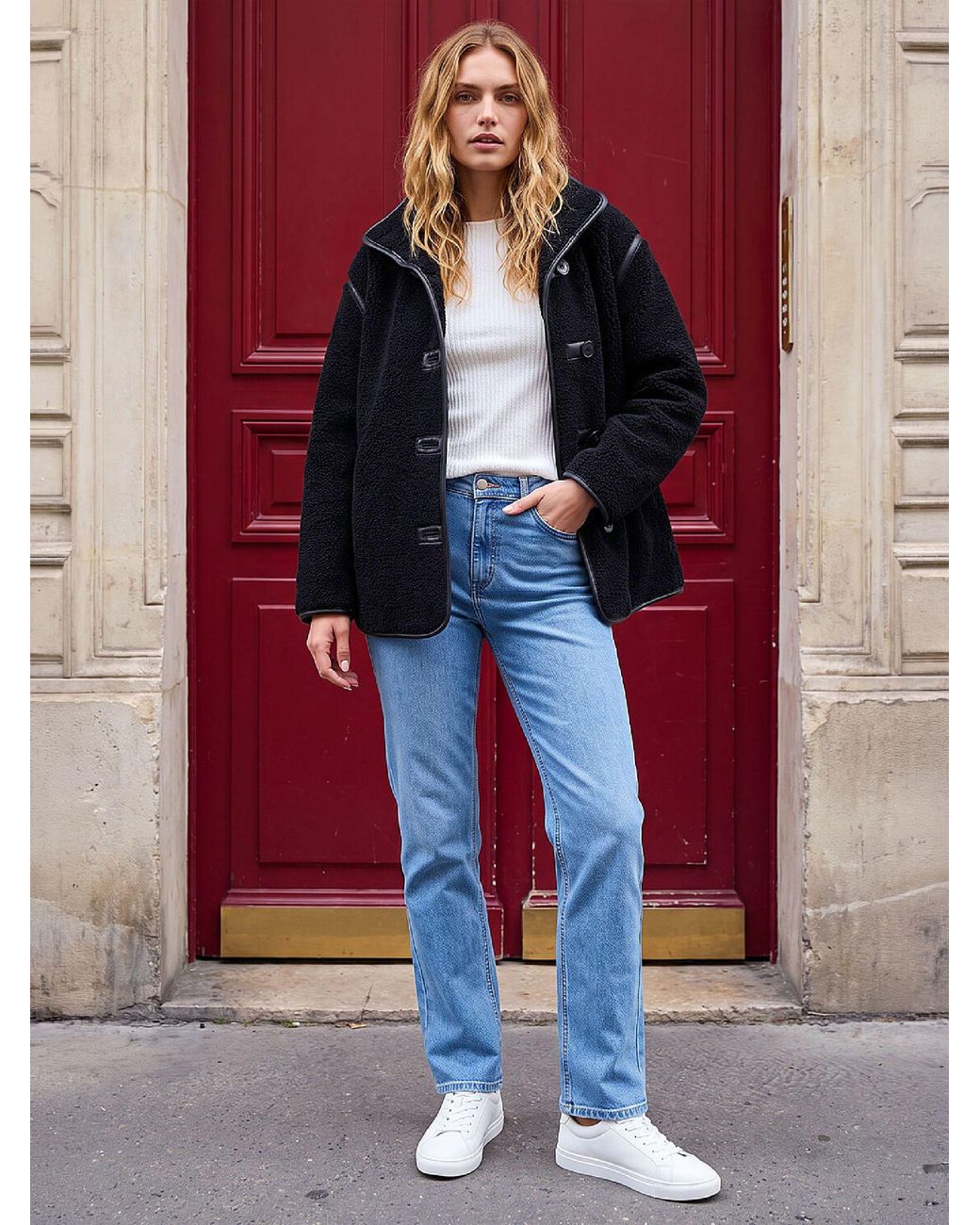 Roman Blue Borg Piped Coat