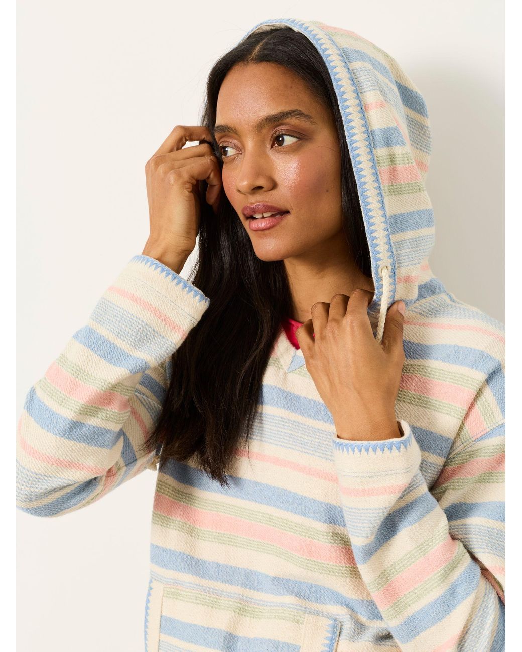 FatFace White Poppy Stripe Homespun Overhead Hoodie