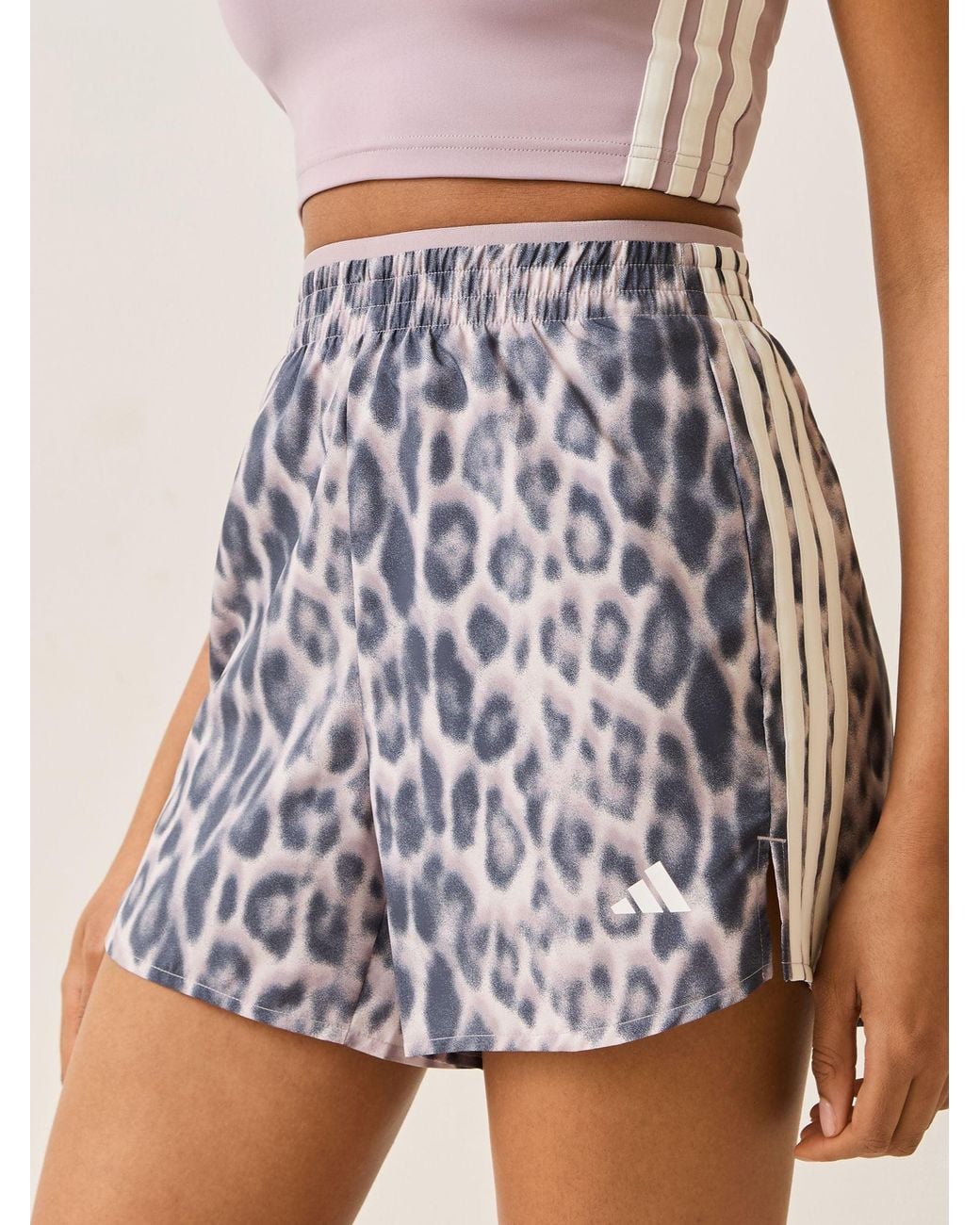 Adidas Purple Workout Essentials Leopard Woven Shorts