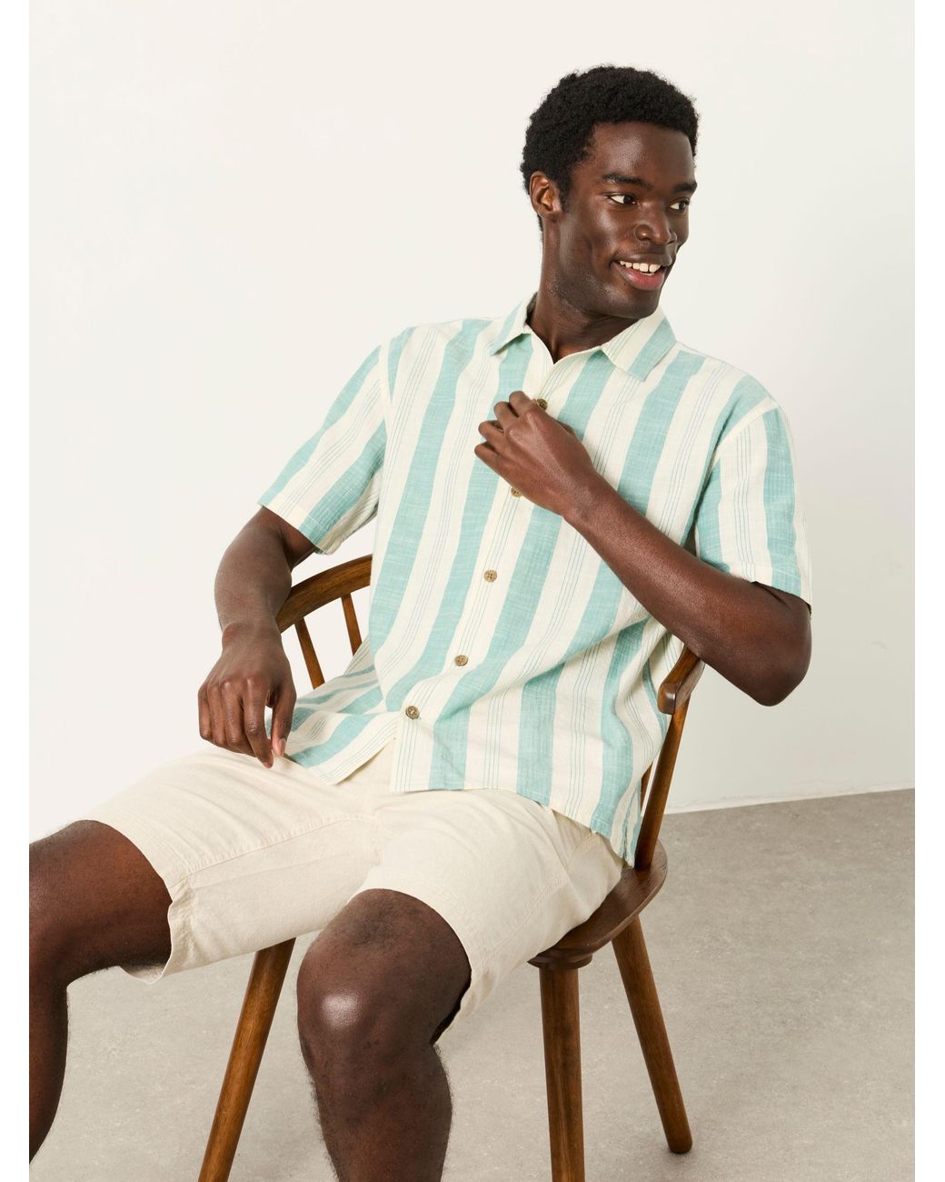 FatFace Blue Short Sleeve Relaxed Fit Cove Wide Stripe Shirt for men