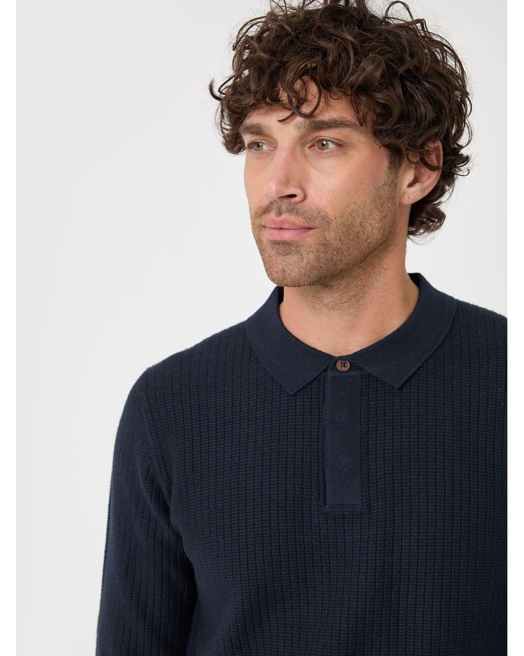 Threadbare Blue Waffle Stitch Polo Button Jumper for men